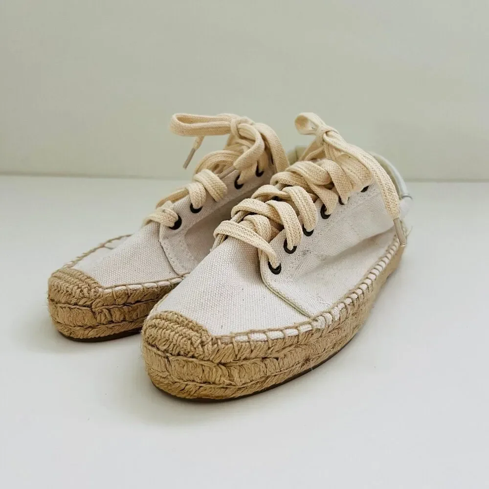 SOLUDOS Izzy Ivory Canvas Espadrille Lace Up Sneakers - US 7